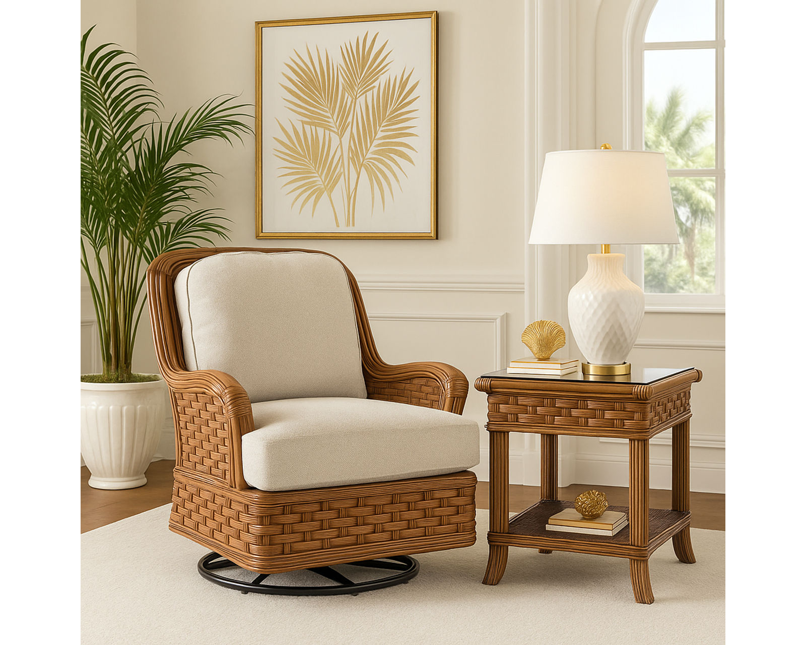 Somerset 81" Rattan Sofa Tan (+28 finishes +69 fabrics) - Somerset Rattan Swivel Glider
