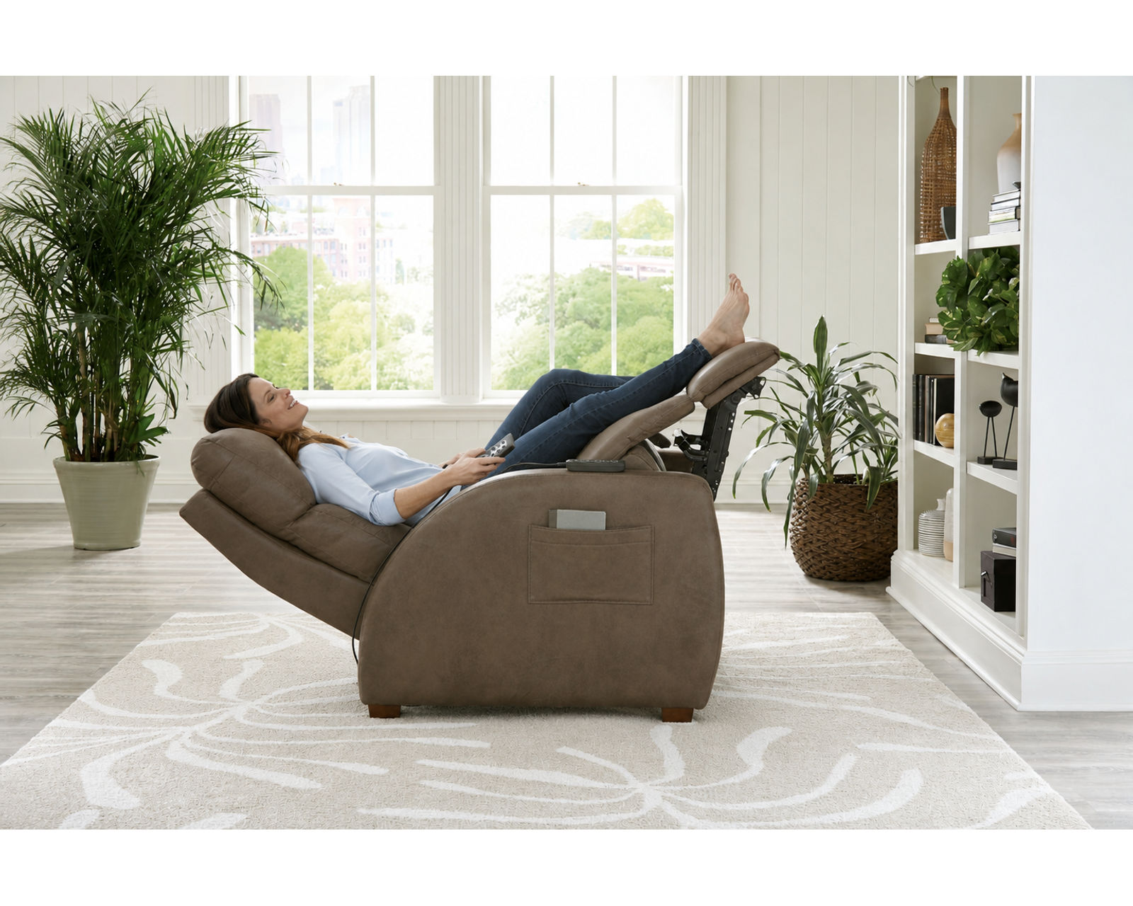 Relaxer Power Headrest Power Recliner with CR3 Massage, Heat, Power Lumbar & Zero Gravity Loaded with Wellness Technology (two colors) - Shown in Leather Like Fabric Taupe