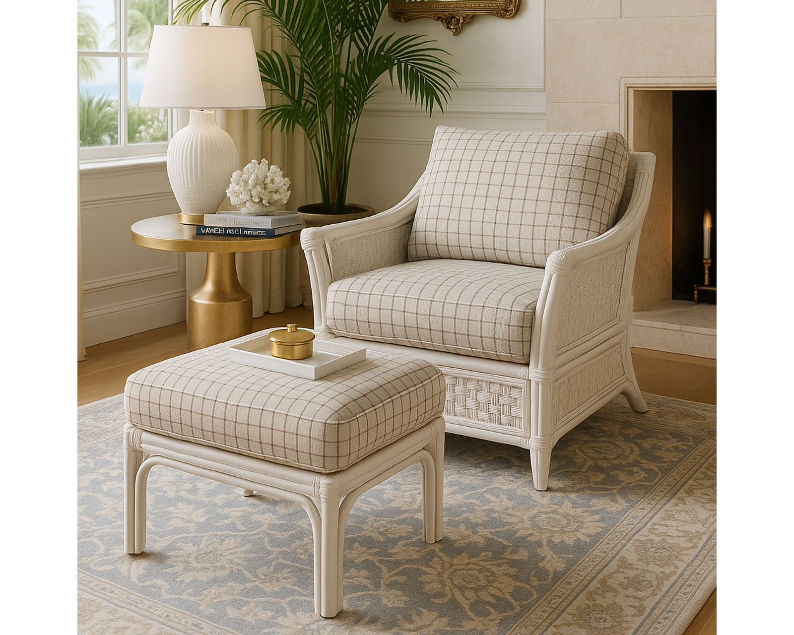 Boca 78" Rattan Sofa Blue (+28 finishes +69 fabrics) - Boca Rattan Chair and Ottoman