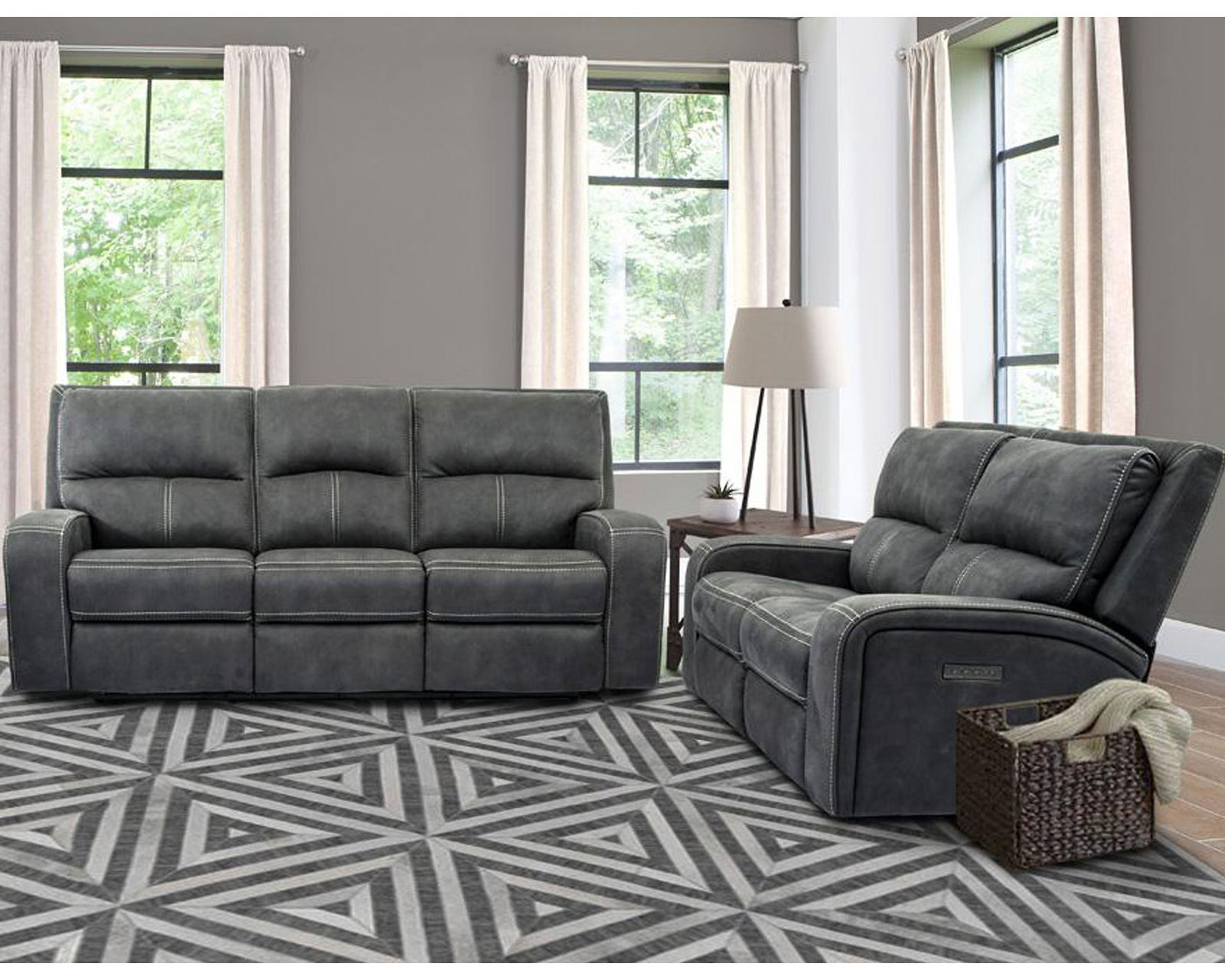 Polaris 84" Power Headrest Power Reclining Sofa Slate (In stock - Fast shipping) - Polaris Slate Power Headrest Power Reclining Sofa
