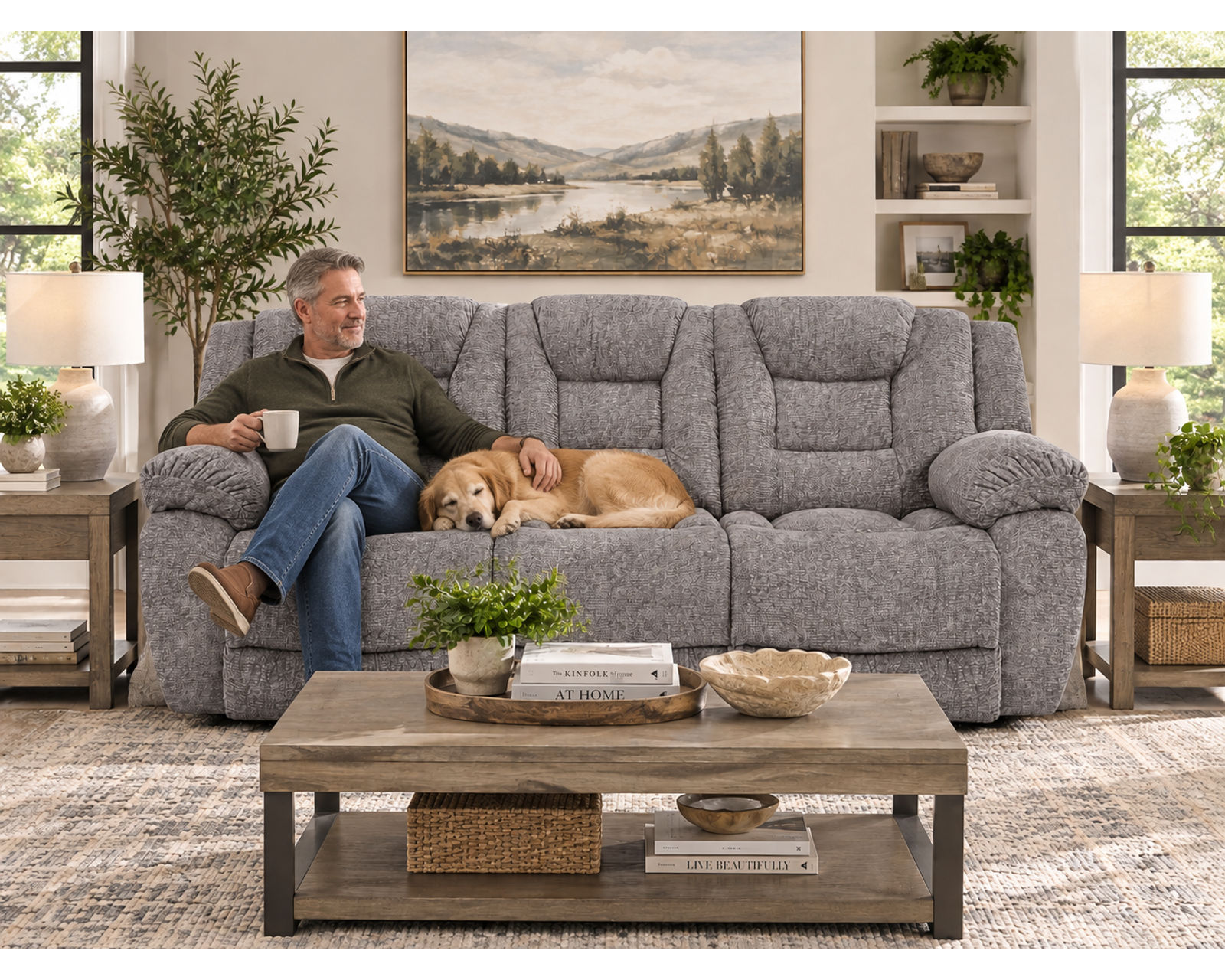 Hayworth 95" Reclining Sofa Ash (Luxury Comfort Without the Price) - Franklin Motion — Made to Move. Built to Last.