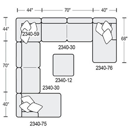 Layout F: Five Piece Sectional 68" x 154" x 154" x 68" (ottoman available)
