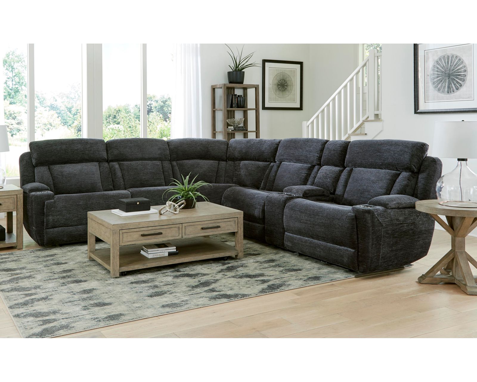 Dalton 6 Piece Power Reclining Sectional Charcoal (In Stock - Fast shipping) - Layout A:  Six Piece Reclining Sectional 116" x 129