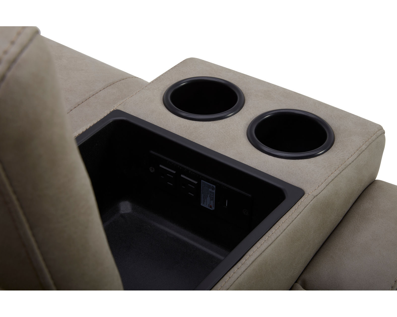 Caldwell Power Reclining Sectional Fog (In Stock - Fast Shipping) - Entertainment console with cupholders and storage