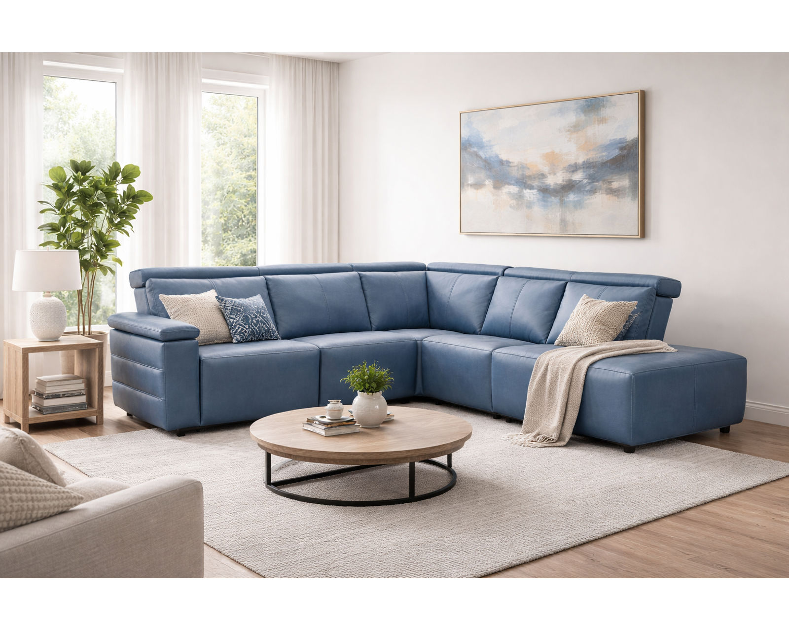 Nala 3003 Power Headrest Power Reclining Sectional (standard and wide width) +140 leathers - Layout L: Seven Piece Wide Bumper Reclining Sectional 134" x 134" (2 recliners)