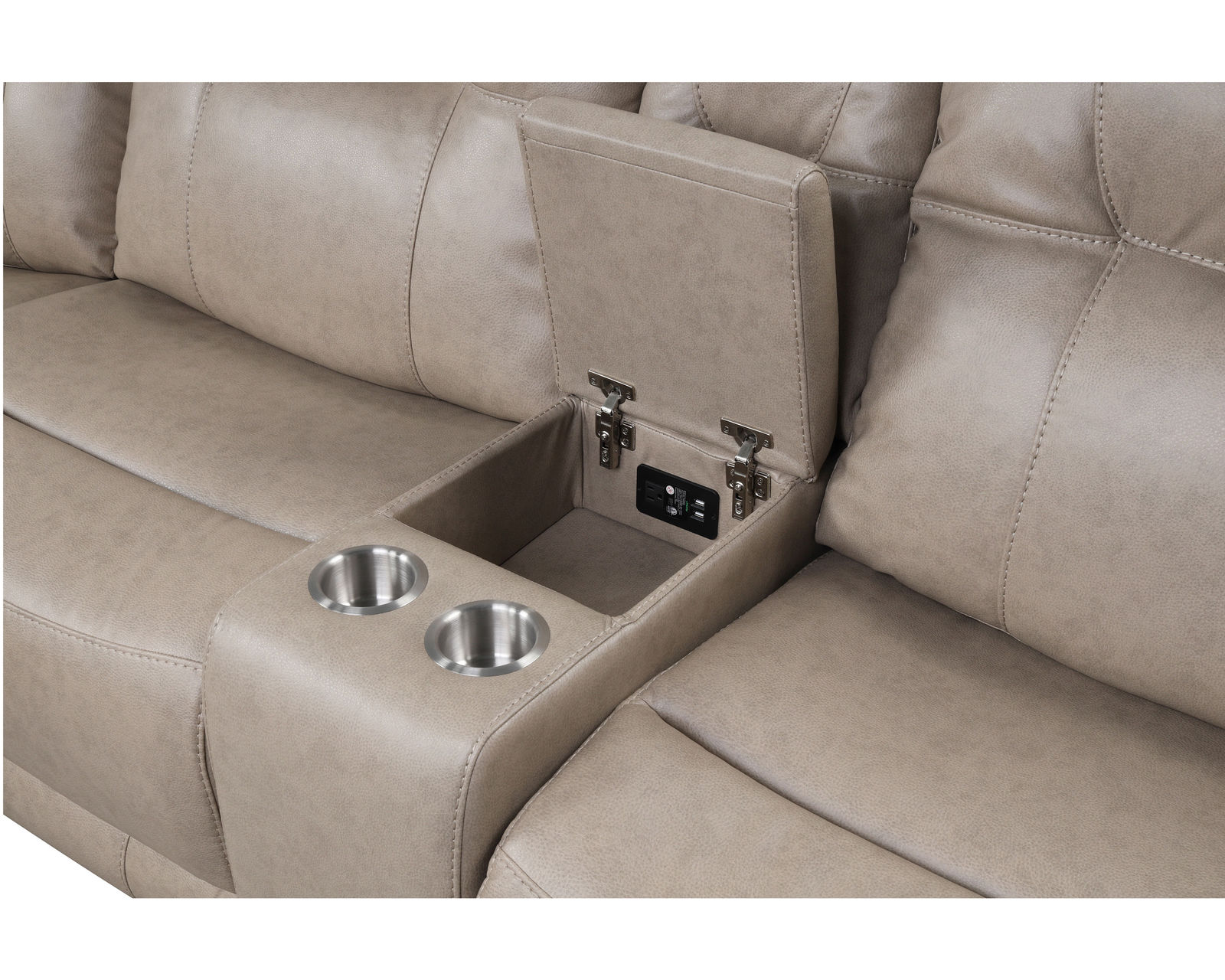 Axel Power Headrest Power Reclining Sectional in Parchment (In stock) - Entertainment Console