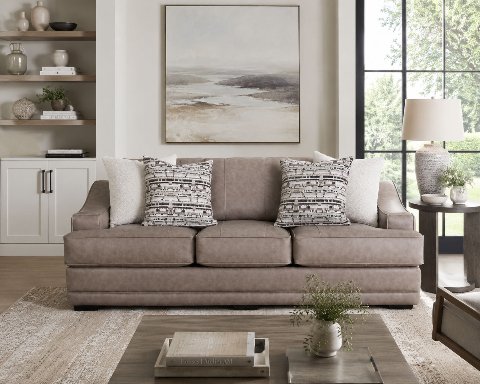 Granger 101" Extra-Wide Sofa (Bold Scale. Luxurious Comfort. Room to Truly Relax) - Shown in a Durable Leather Like Fabric Color Griege