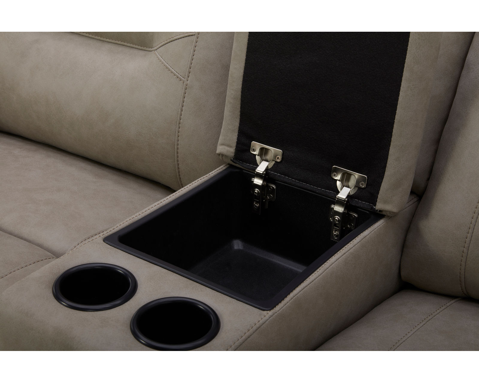 Caldwell Power Reclining Sectional Fog (In Stock - Fast Shipping) - Entertainment console with cupholders and storage