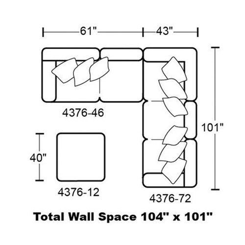 Layout F: Two Piece Sectional (Ottoman not included) 104" x 101"