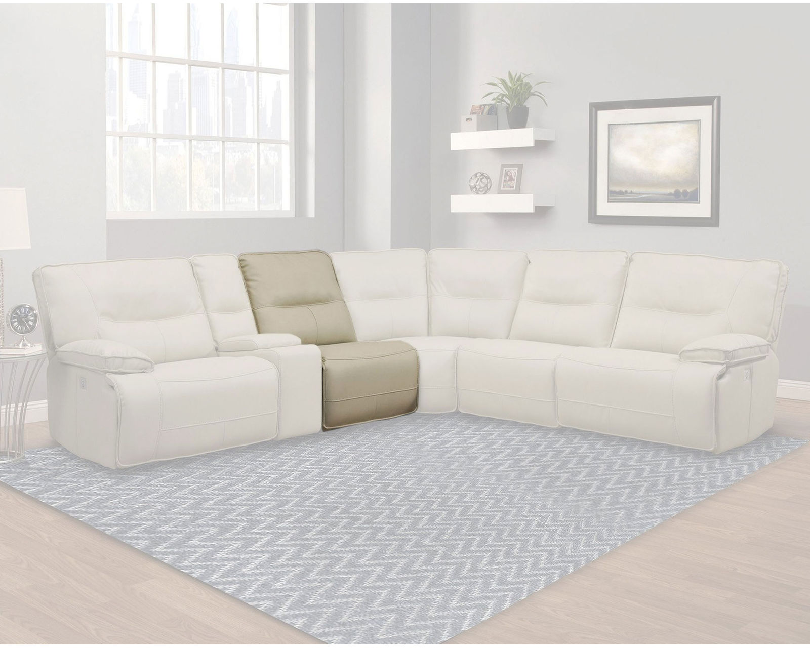 Spartacus Power Headrest Power Reclining Sectional Oyster (Leather like fabric) In stock - Fast shipping - Armless Chair (Includes 2)