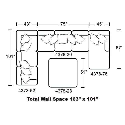 Layout F:  Three Piece Sectional (Ottoman Not Included) 101" x 163" x 67"
