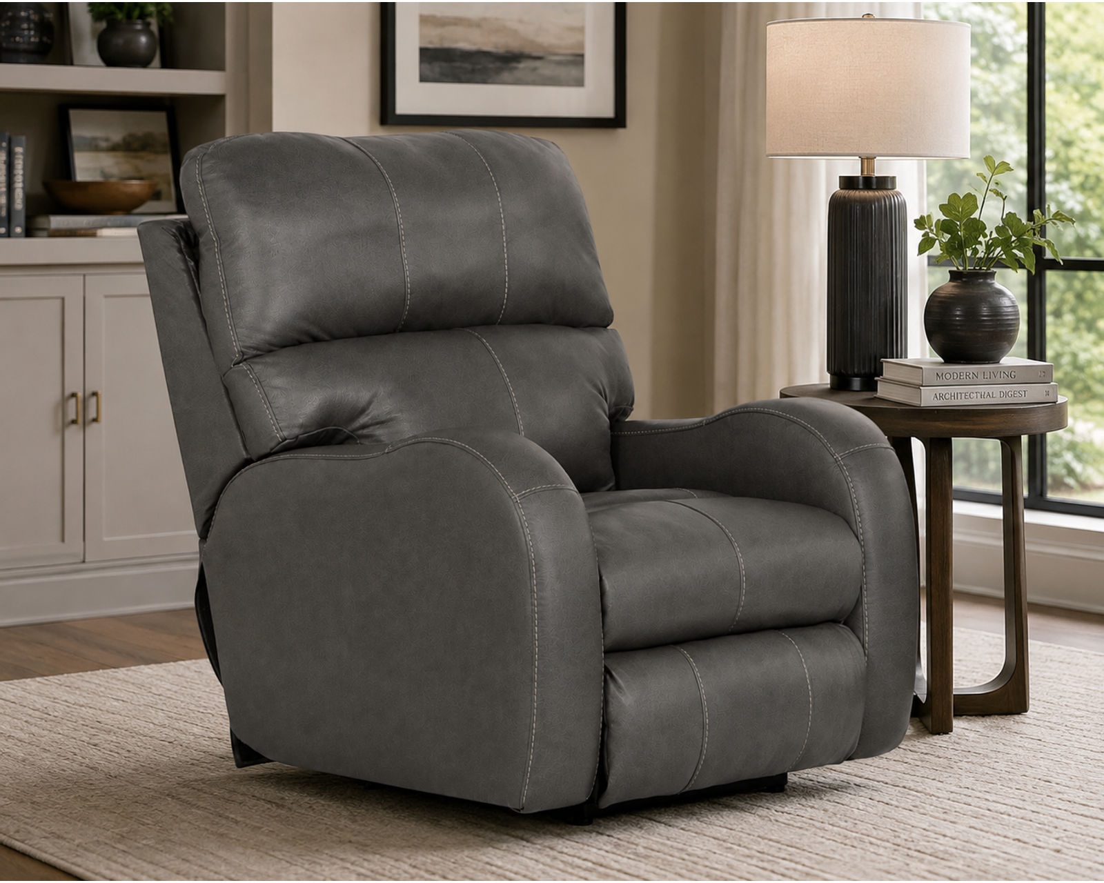 Angelo 83" Lay Flat Power Headrest Power Reclining Leather Sofa (2 colors) - Shown in Italian Leather Color Gunmetal