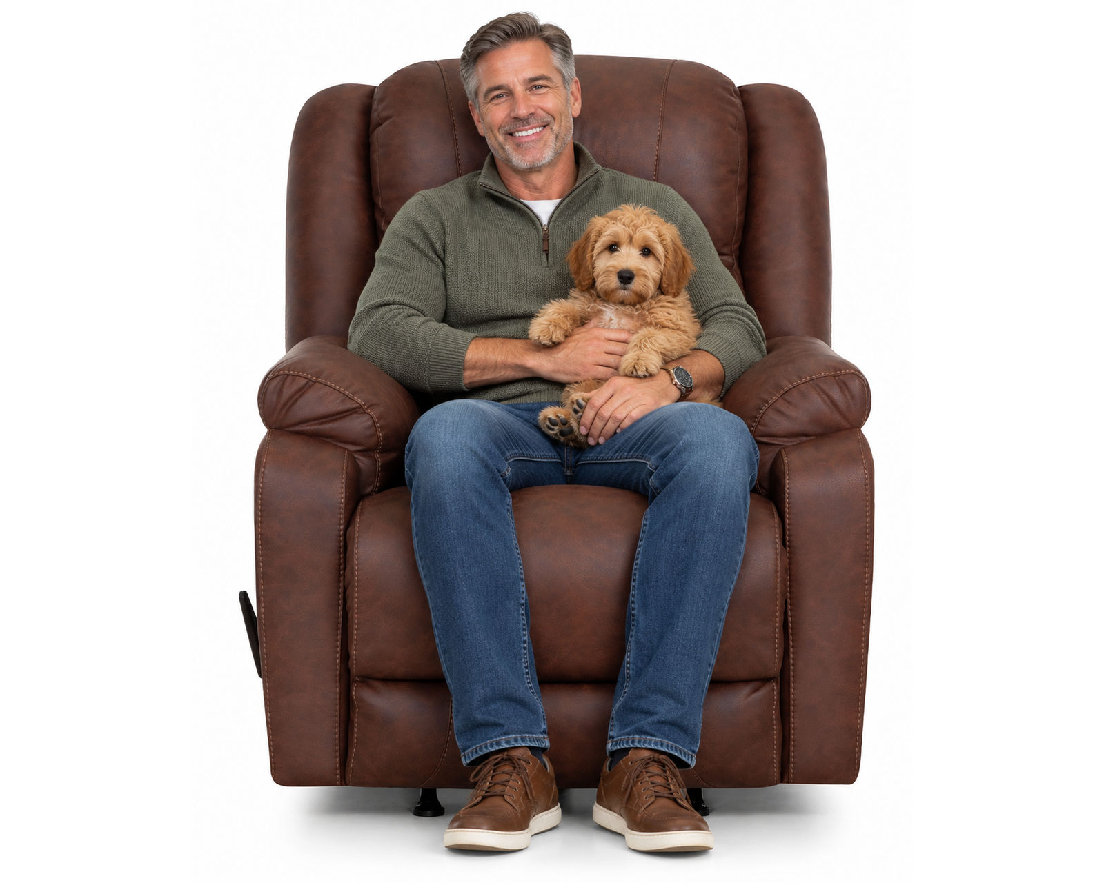 Canyon 306 Three-Piece Reclining Sectional (Big Comfort. Smart Features. Made for the Whole Family) - Shown in Leather Like Fabric Color Hickory