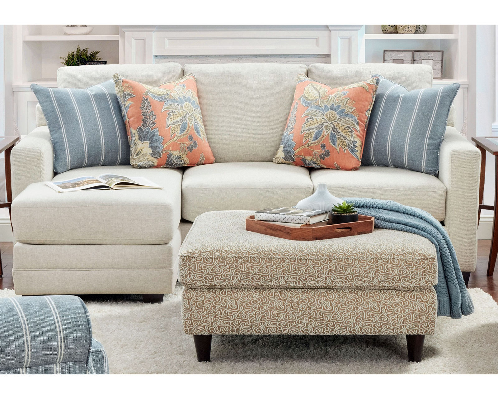 Treaty Linen 87" Sofa 5002-00 (performance fabric) - Treaty Linen 86" Sofa with Reversible Chaise (performance fabric)
