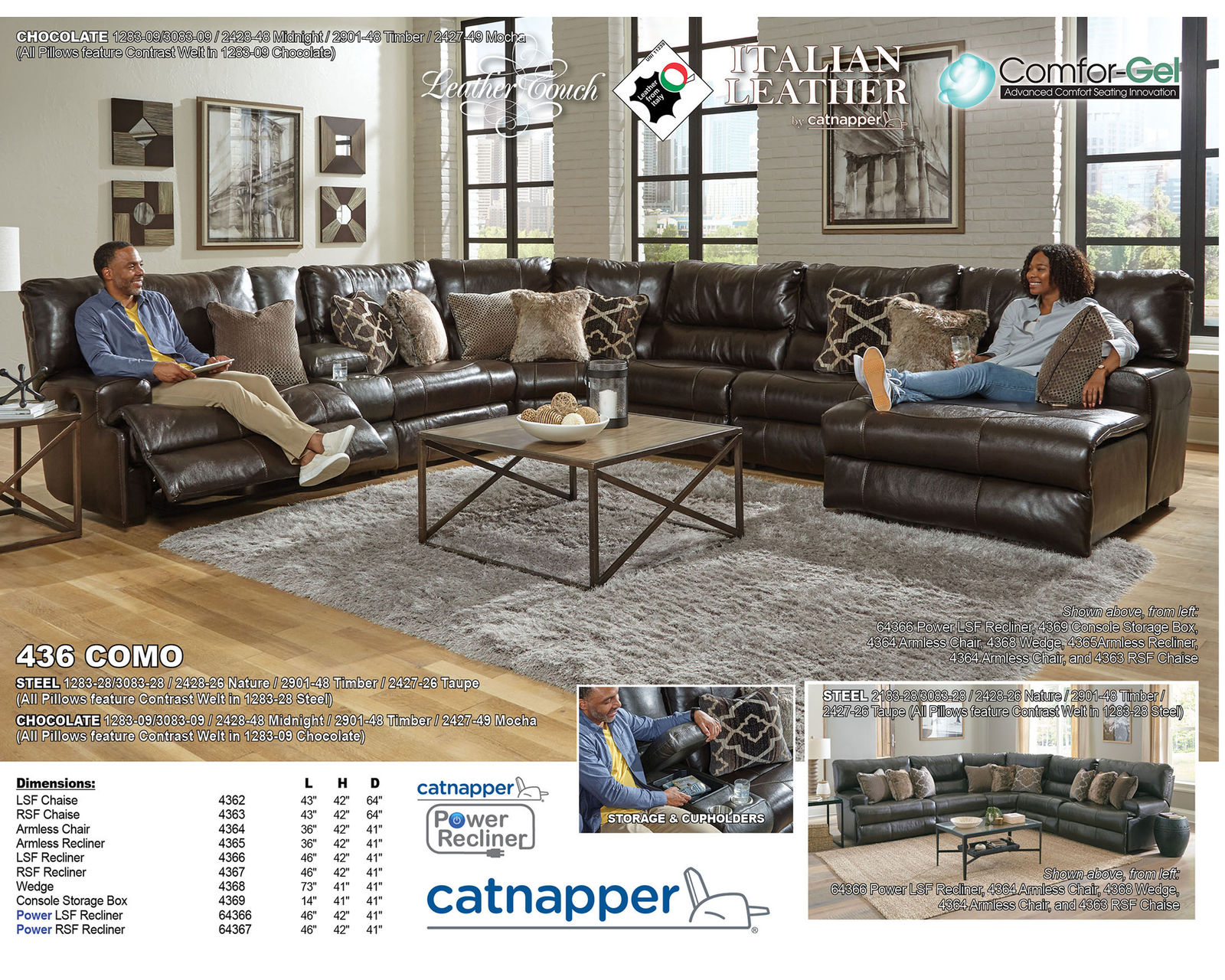 Como Lay Flat Modular Reclining Leather Sectional (2 colors)