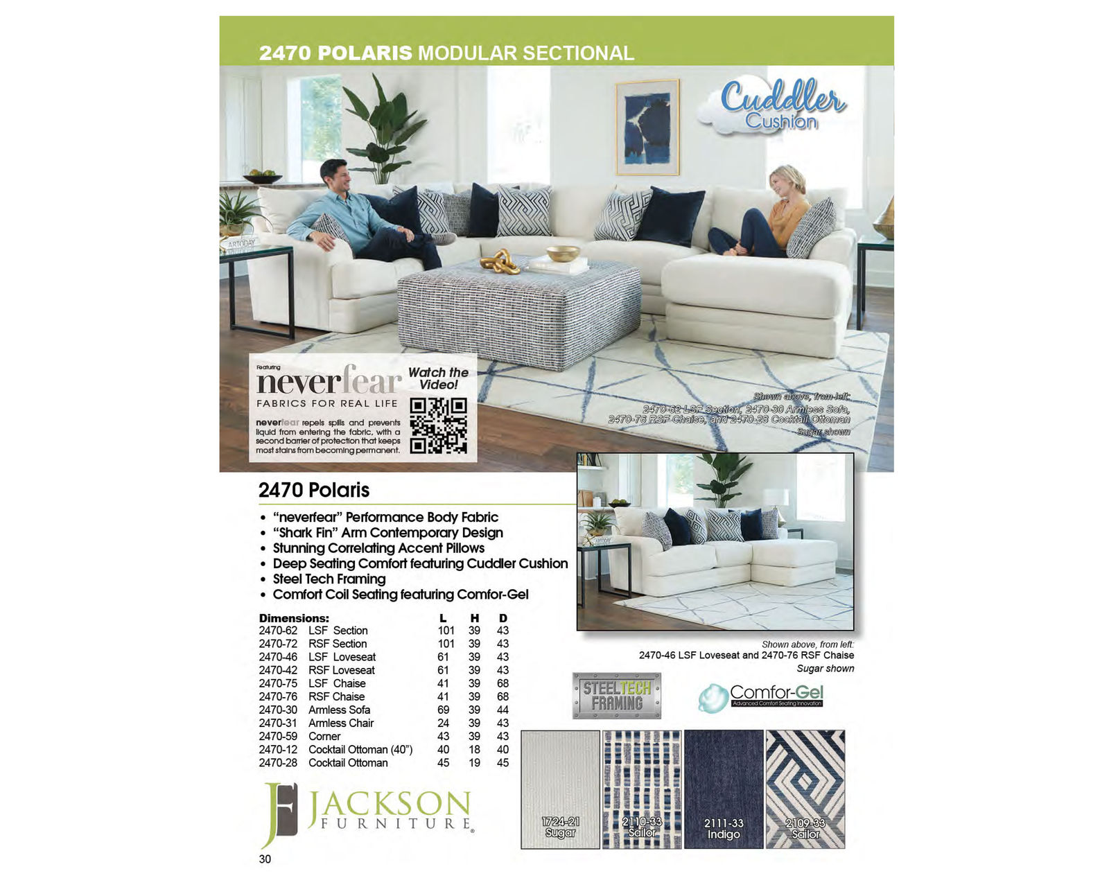 Polaris Modular Sectional (Never Fear Performance Fabric) Includes Pillows - Everyday Luxury. Exceptional Value.