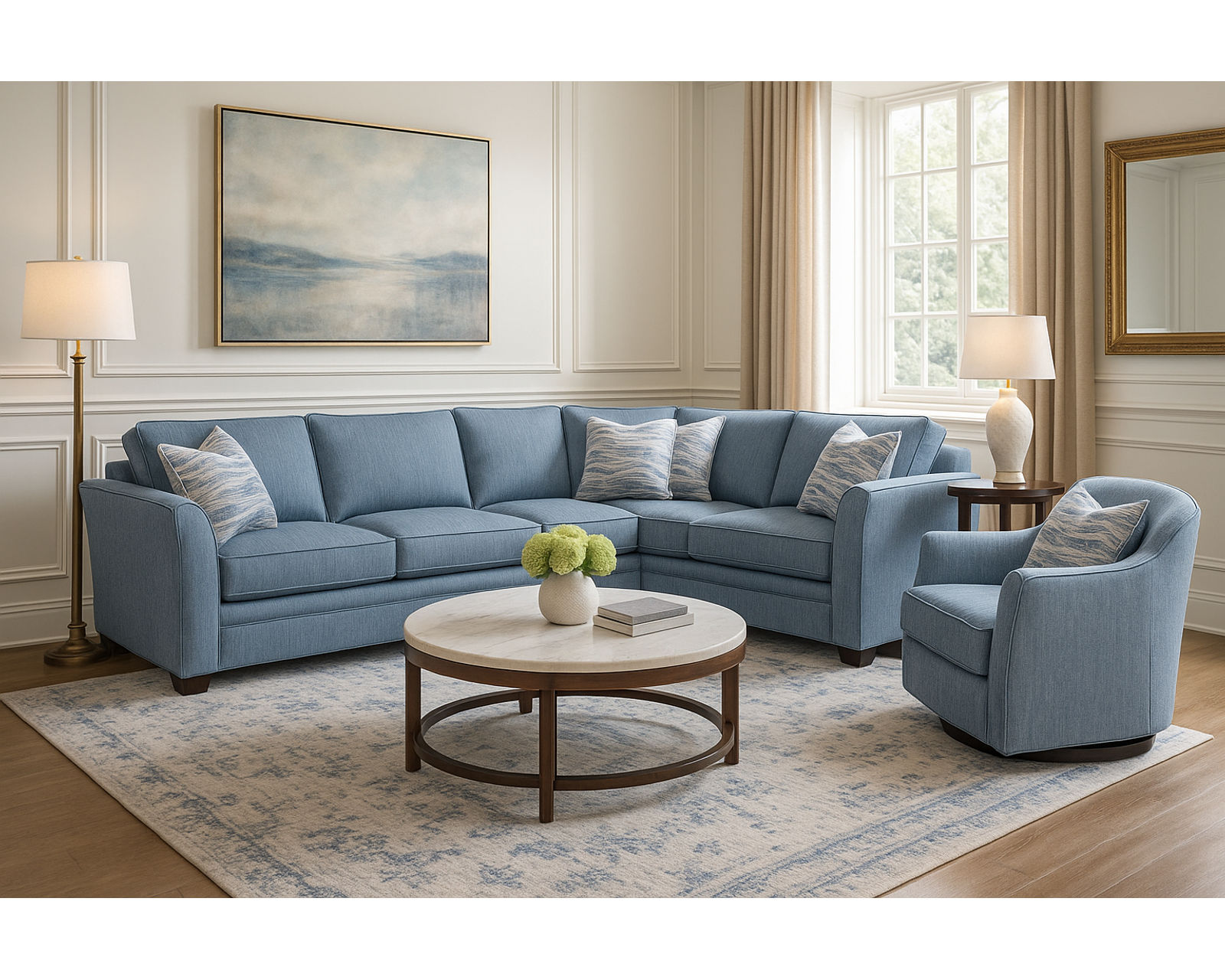 Bridgeport Stationary Sectional (+69 fabrics) - Layout D: Three Piece Sectional 121" x 98"