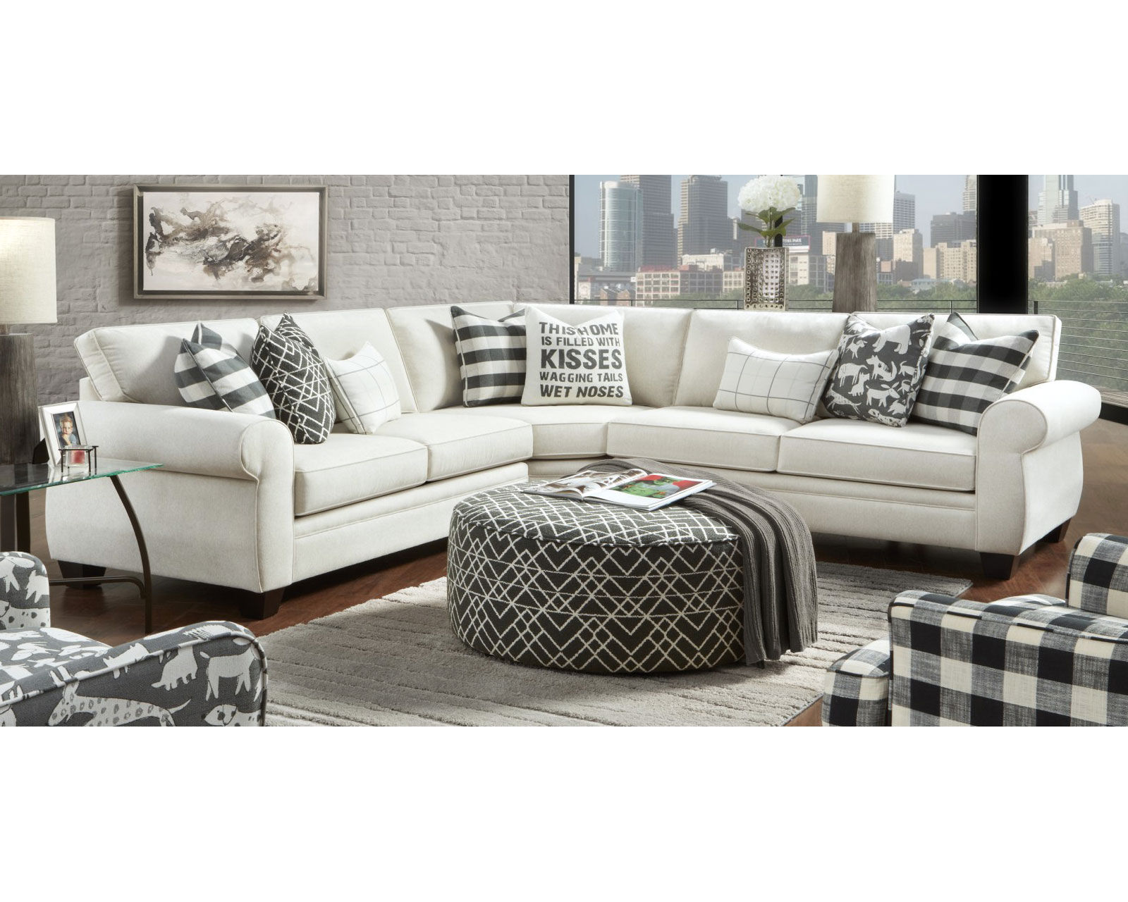 Popstitch Shell Three Piece Stationary Sectional (performance fabric) 122" x 122" - Popstitch Shell Stationary Sectional - 1170 (performance fabric)