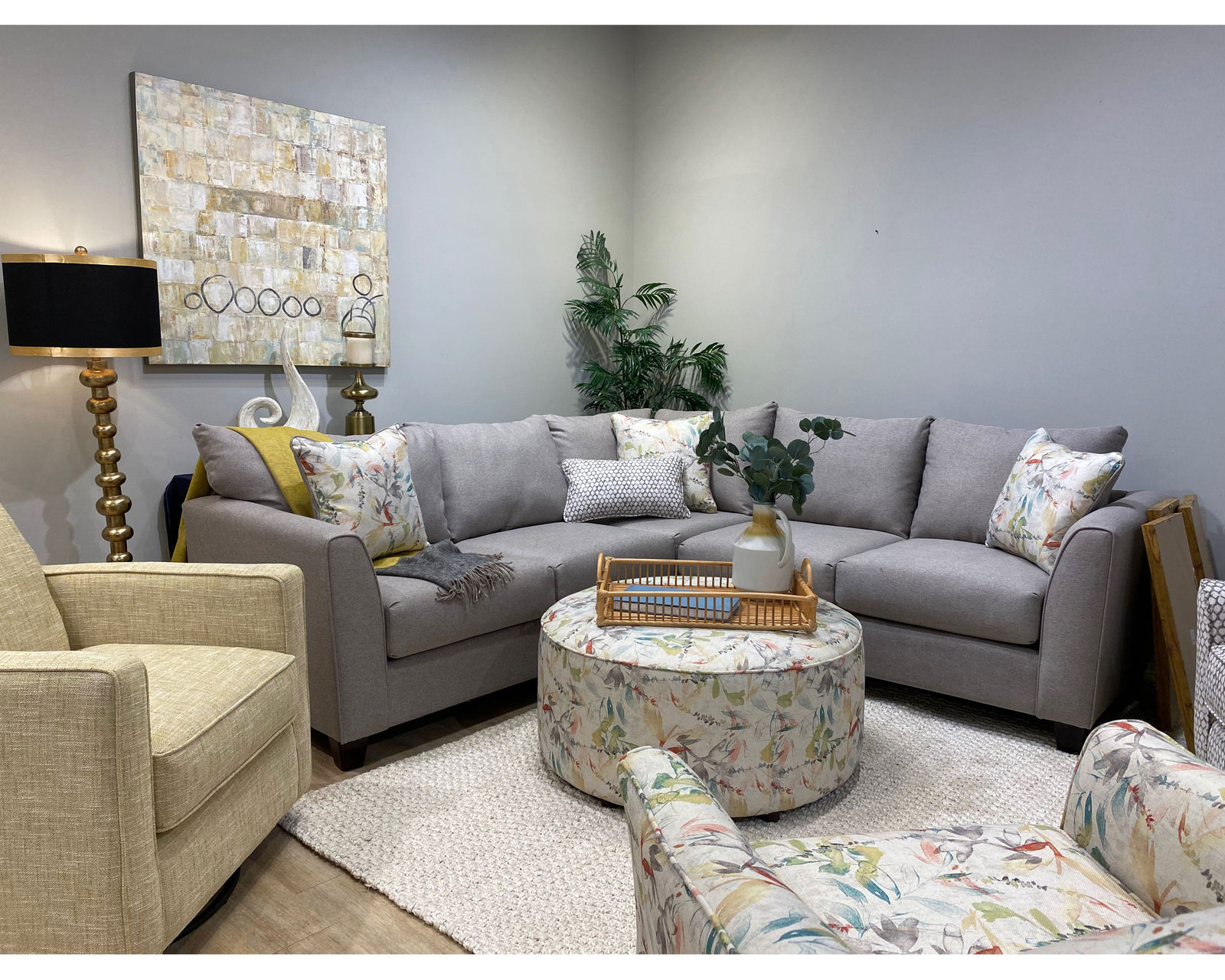Jonah Linen Three Piece Sectional (Includes Pillows)  - Buy the sectional or enjoy the entire room!