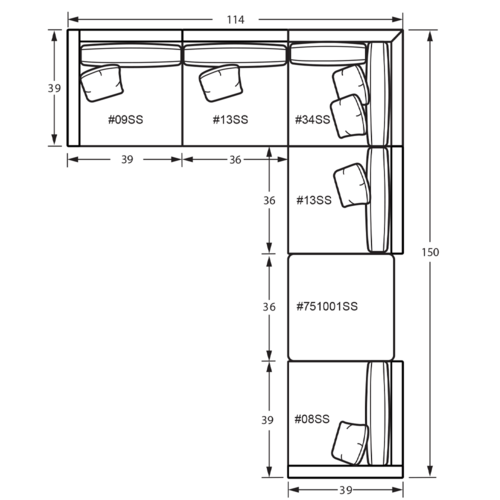 Layout D: Six Piece Sectional 114" x 150"