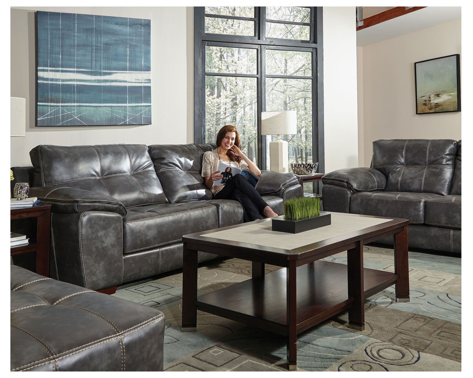 Hudson 97" Faux Leather Sofa (Includes Pillows) - 2 Colors - Shown in Steel Leather Like Fabric