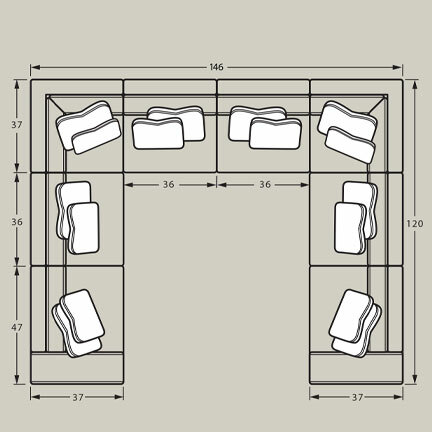 Layout H: Eight Piece Sectional 120" x 146" x 120"