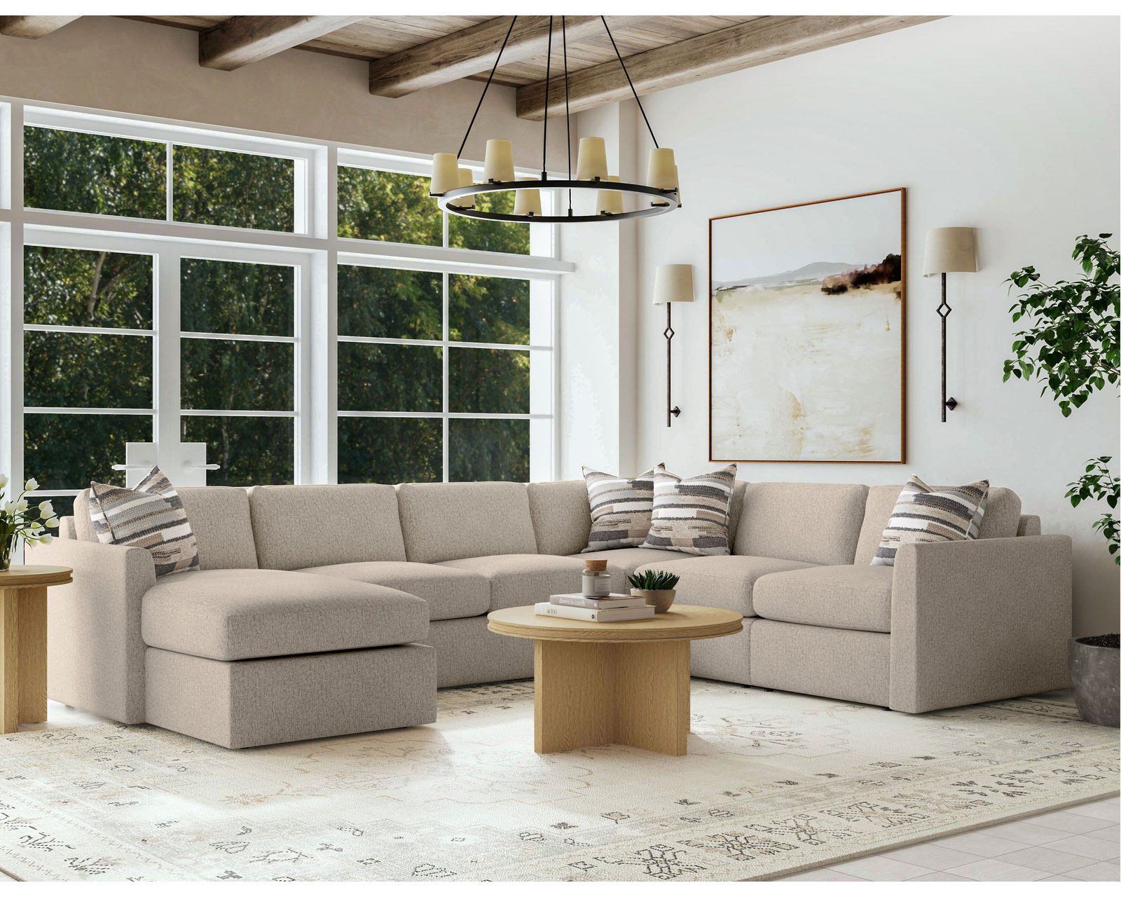 Sky 5512 Sectional (hypoallergenic down-like cushion) +100 fabrics - Layout F: Five Piece Sectional 65" x 136" x 106"