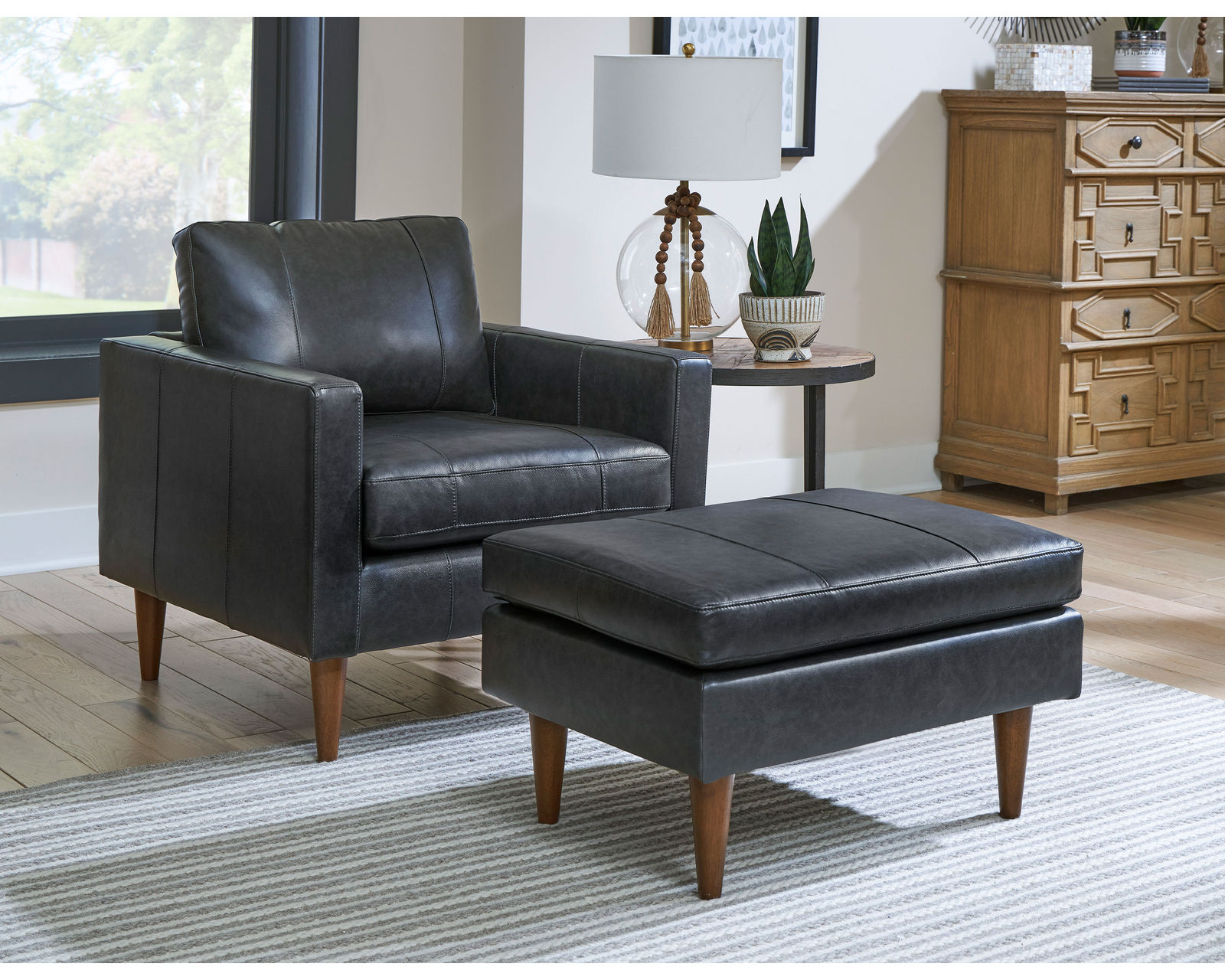 Trafton Leather Sofa (+3 leathers) 81" - Trafton Leather Chair  and Ottoman in Charcoal