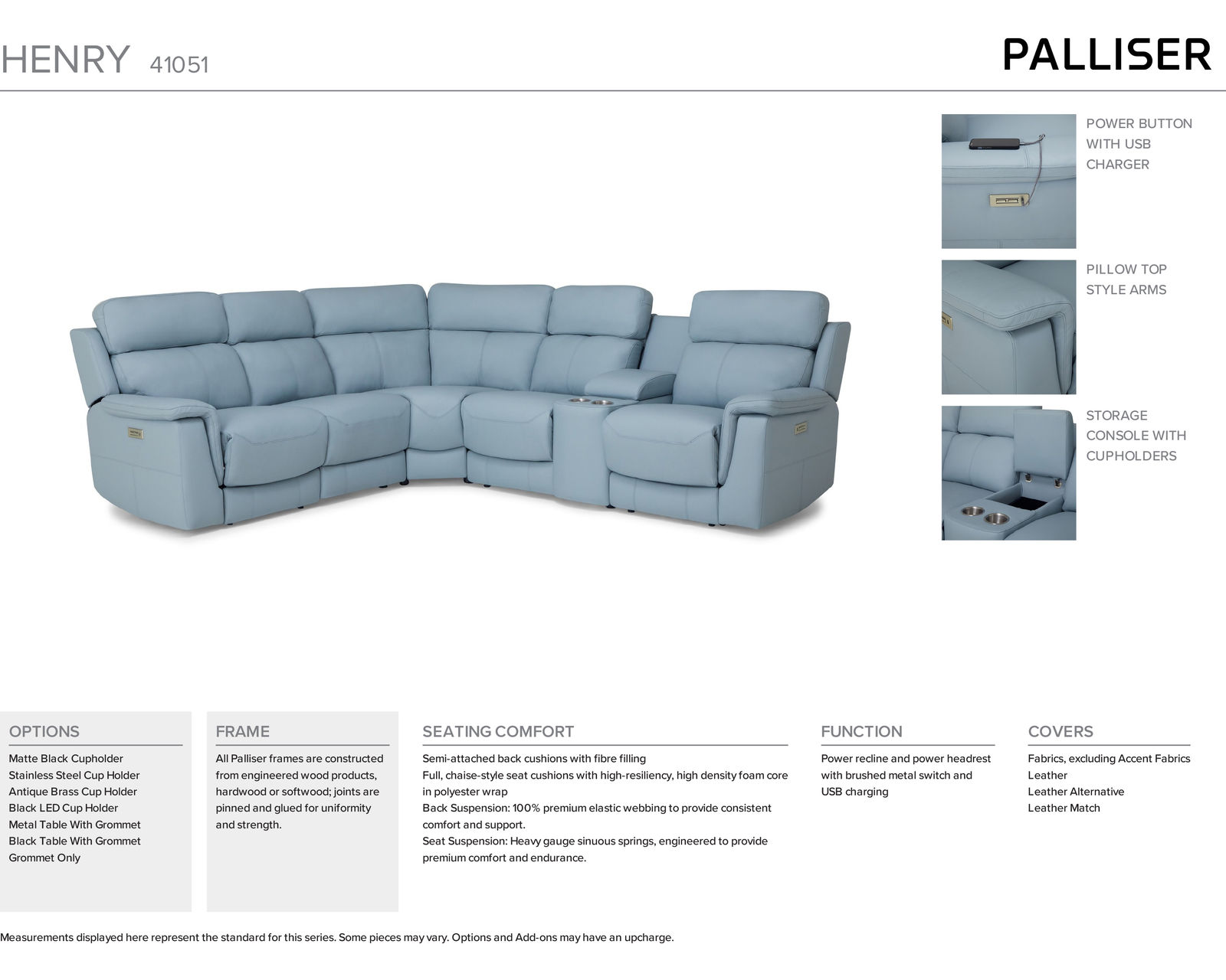 Henry 41051 Power Headrest Power Reclining Sectional (+100 leathers)
