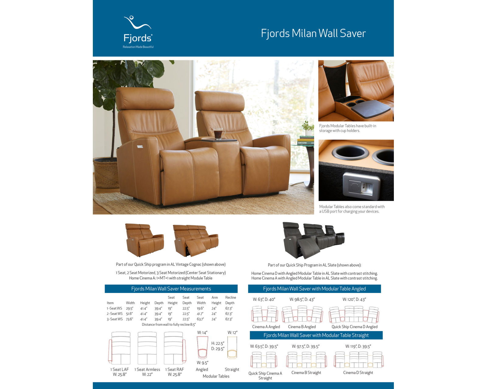 Milan Five Piece Home Theater Sectional (4 Power Recliners) +39 leathers - Product Information
