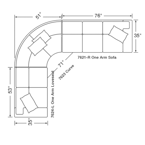 Layout G: Three Piece Sectional (104" x 127")