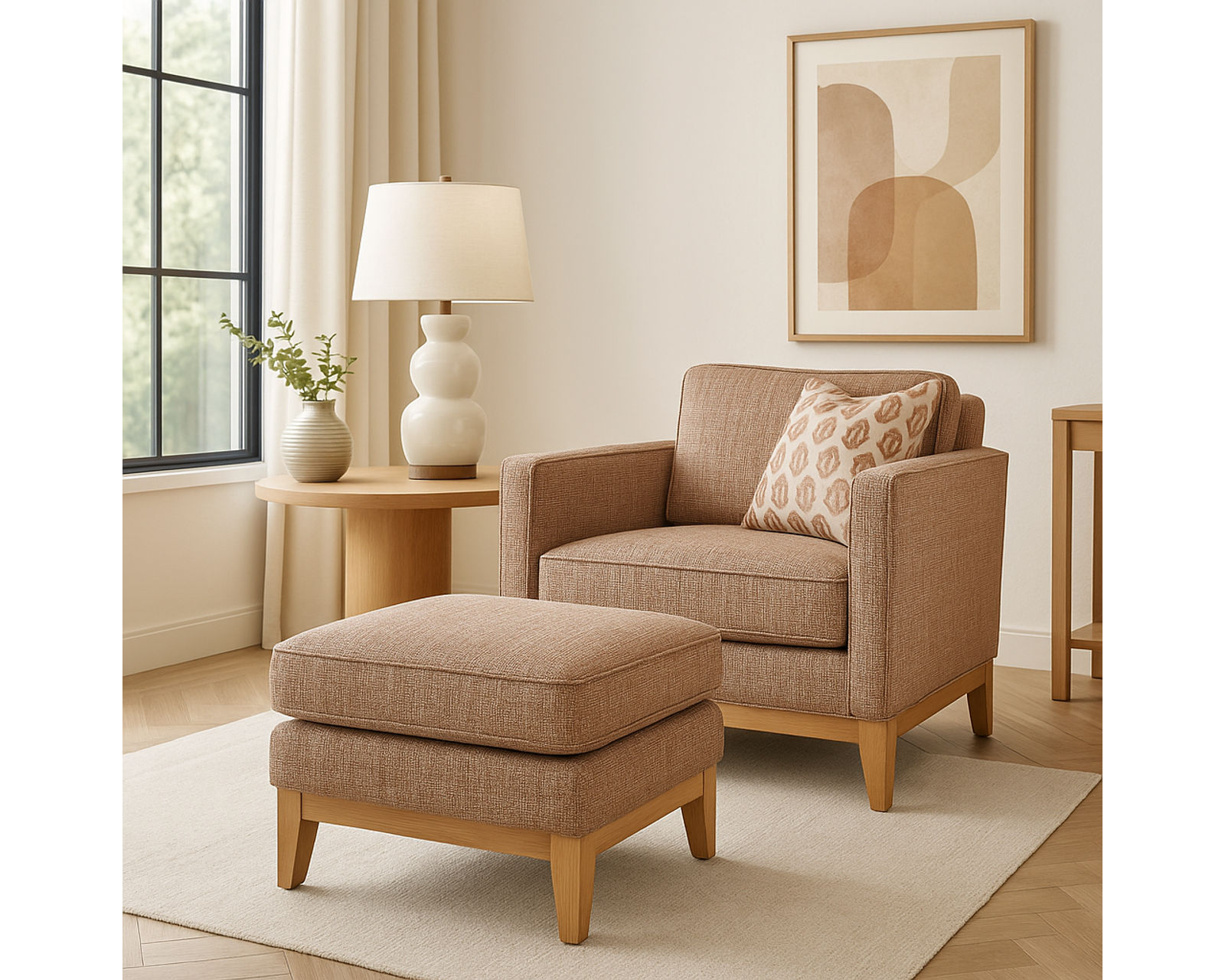 Nolan 90" Sofa (+69 fabrics) - Nolan Chair and Nolan 23" x 32" Ottoman