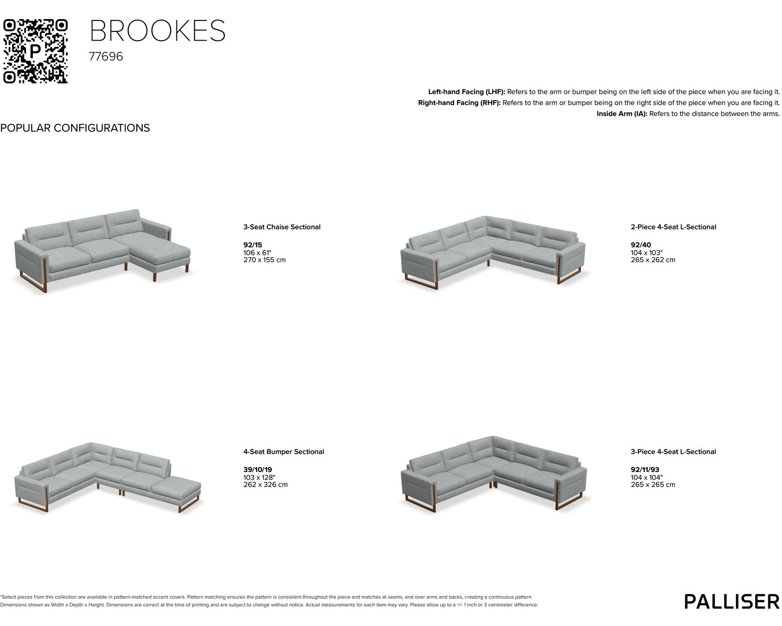 Brookes 77696 Sectional (+60 fabrics) - Popular Sectional Configurations