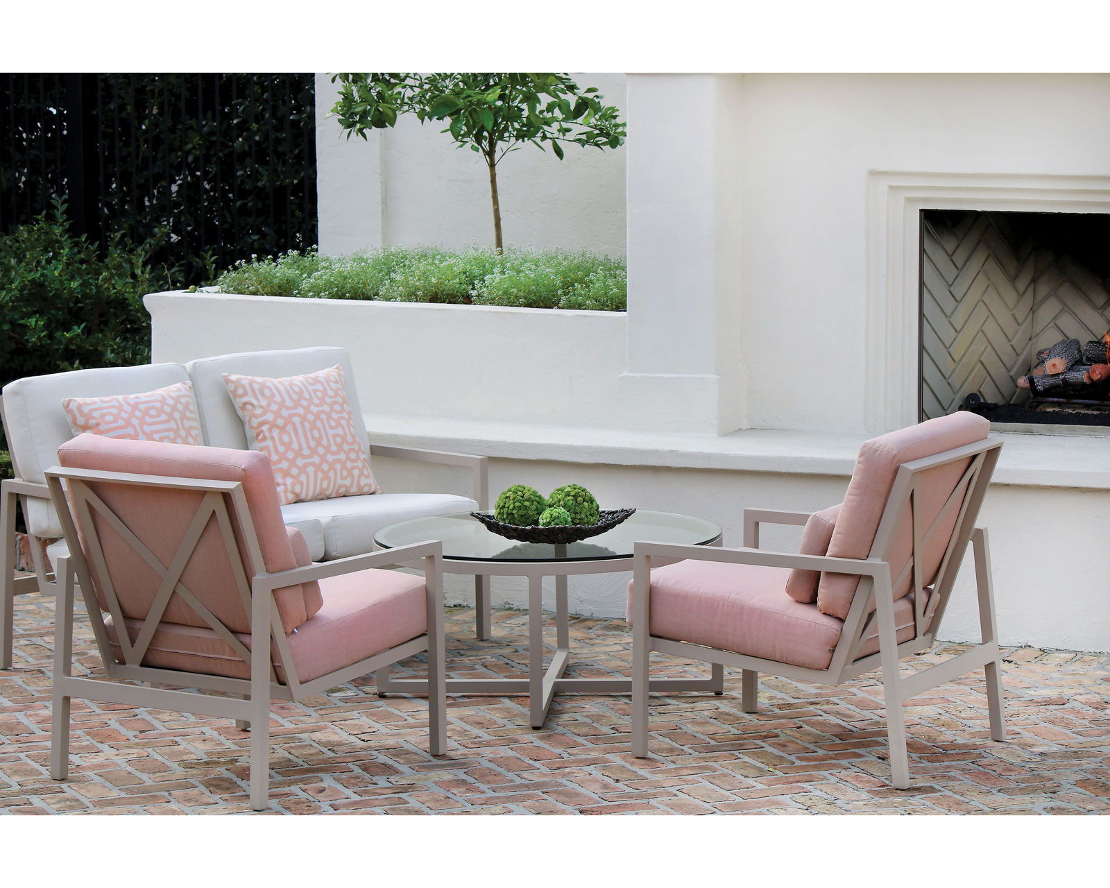 Cypress Cushion Lounge Chair (110 fabrics - 8 metal finishes) - Contempo Round Cocktail Table (Glass Top)