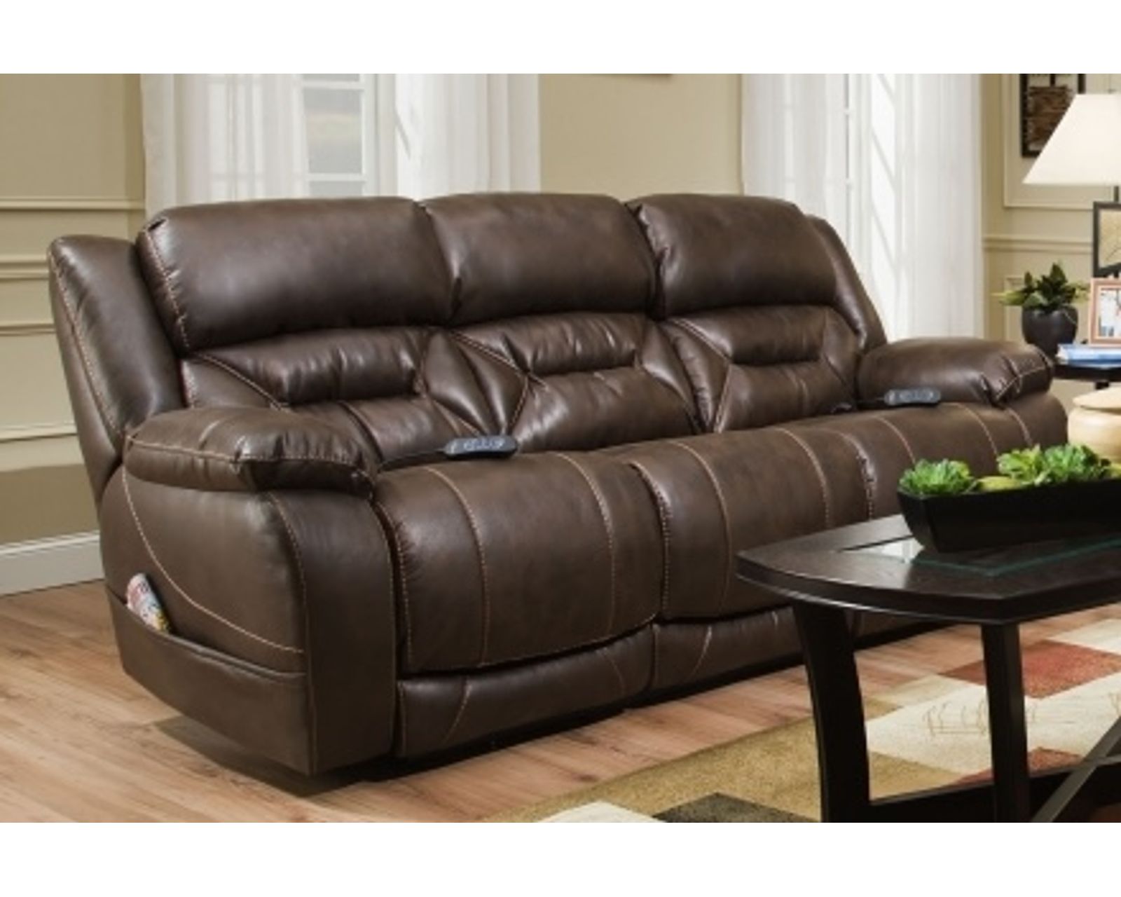 Greer Triple Power Wall-Saver Recliner Walnut (In stock) - Greers 91" Triple Power Reclining Sofa