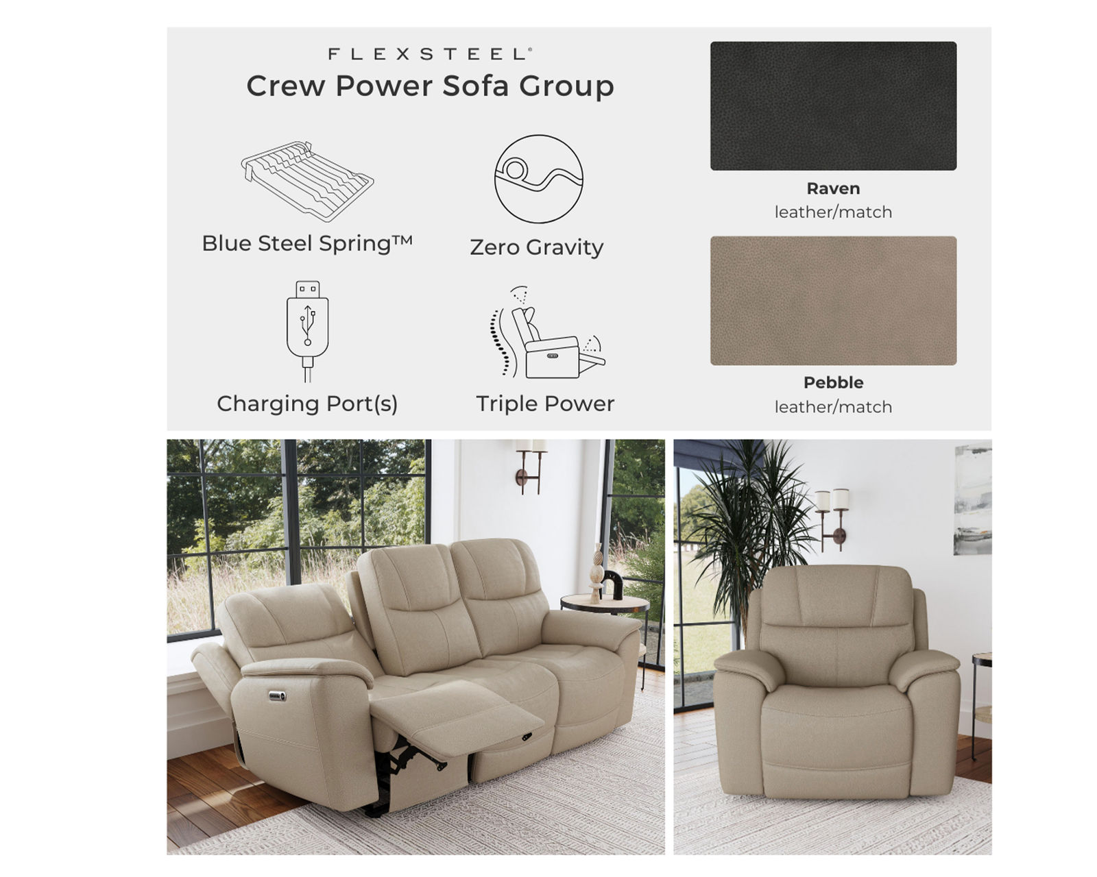Crew Power Reclining Loveseat with Console, Power Headrests & Lumbar (Tan leather) in stock