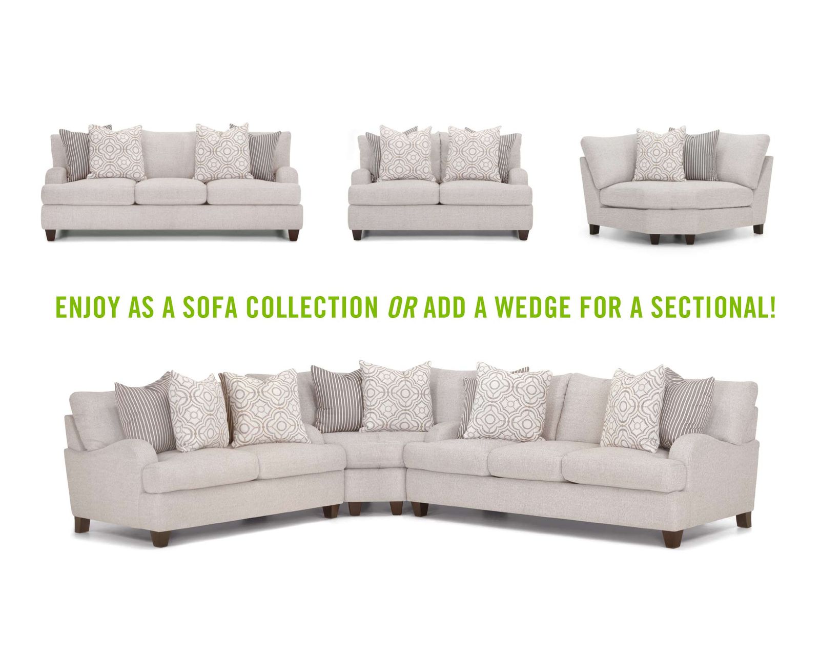 Cambria Three Piece Sectional (Modern Farmhouse Comfort. Made for Gathering) - Also available as a sofa and loveseat