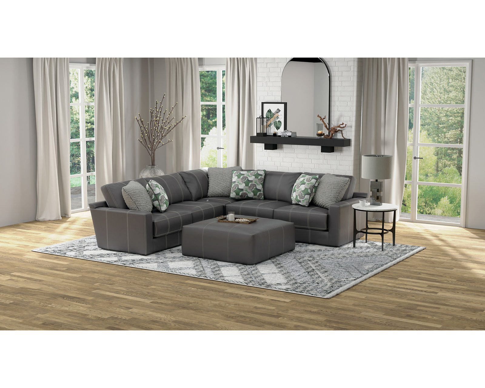 Minori Modular Leather Sectional (2 colors) includes pillows - Layout E: Three Piece Sectional 121" x 121"