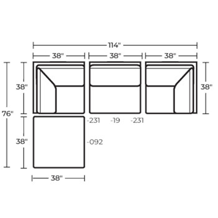 Layout E: Four Piece Sectional 76" x 114"