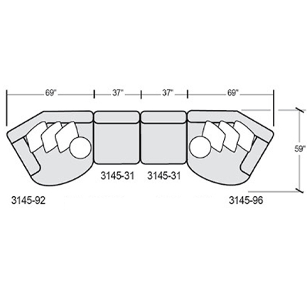 Layout C: Four Piece Sectional 212" x 59"