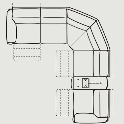 Layout G: Six Piece Reclining Sectional 120" x 130" (three recliners)