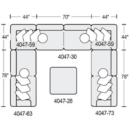 Layout G: Six Piece Sectional 122" x 158" x 122" (includes ottoman)