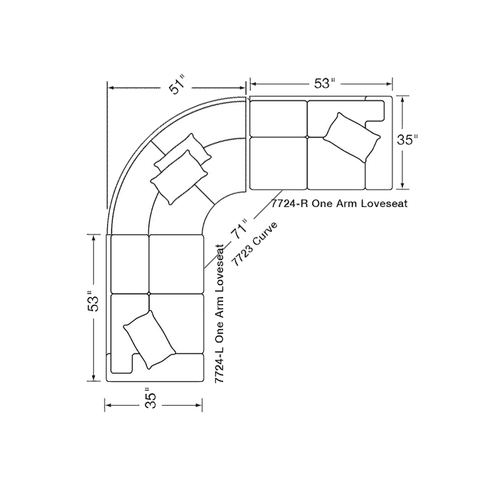 Layout G:  Three Piece Sectional (104" x 104")