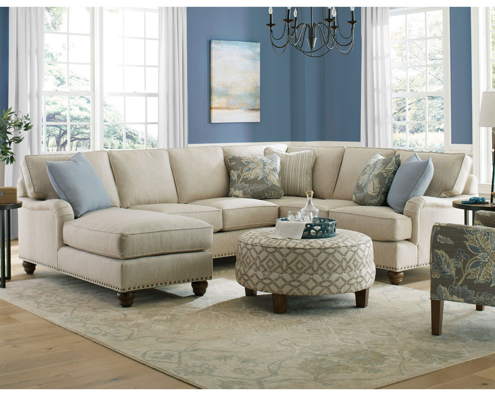 C9 Stationary Sectional (100+ Performance fabrics) Make it Yours - Shown with english arms, box back cushions and turned legs