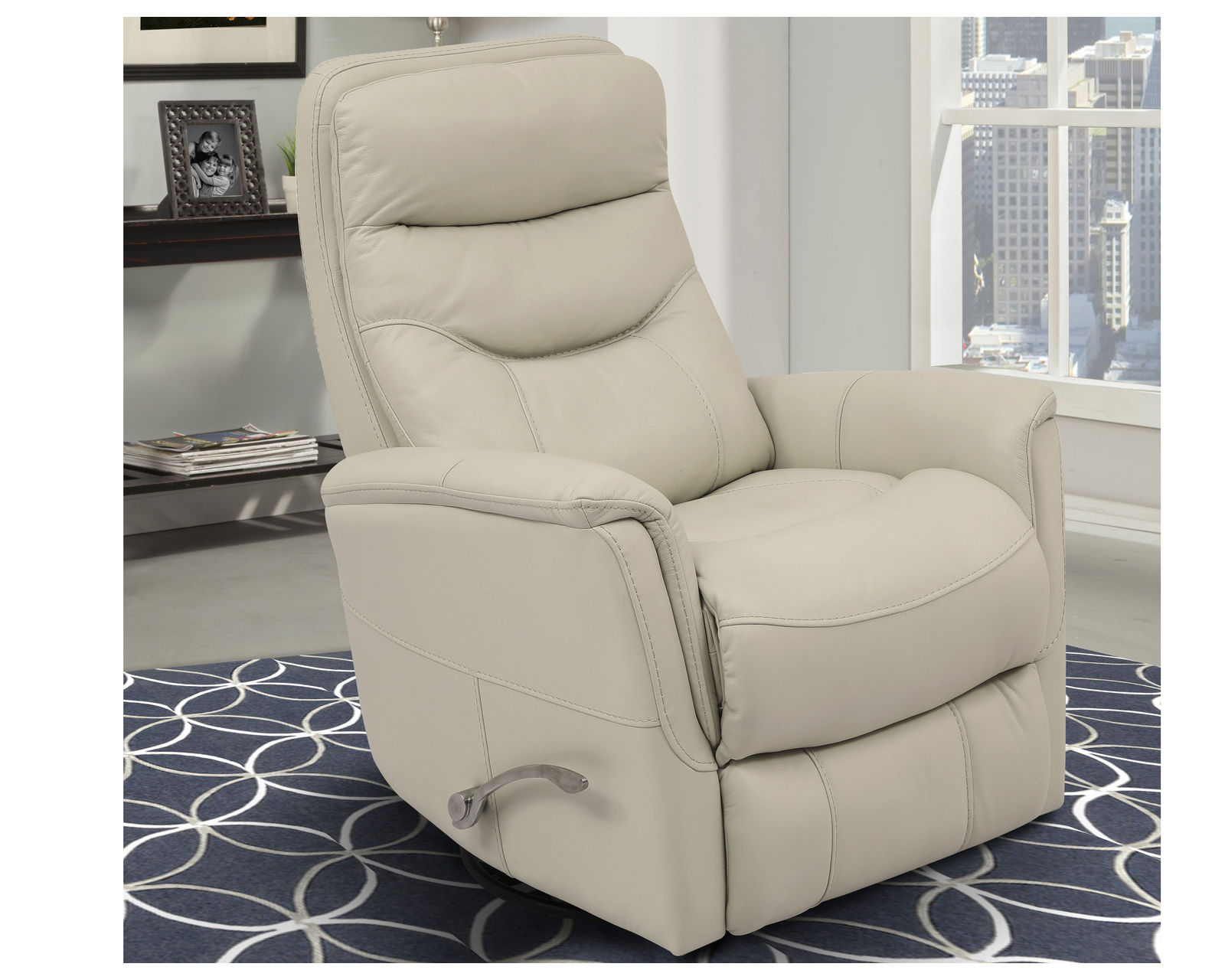 Gemini Leather Swivel Glider Recliner Ivory (In stock - Fast shipping) - 100% Genuine Top Grain Leather Everywhere Your Body Touches