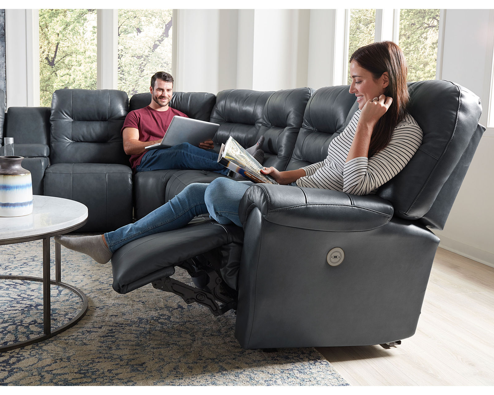 Unity Leather Reclining Sectional (+40 leathers) - Layout E: Seven Piece Reclining Sectional 112" x 121" (3 recliners)
