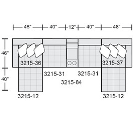 Layout B: Seven Piece Sectional 86" x 188" x 86"