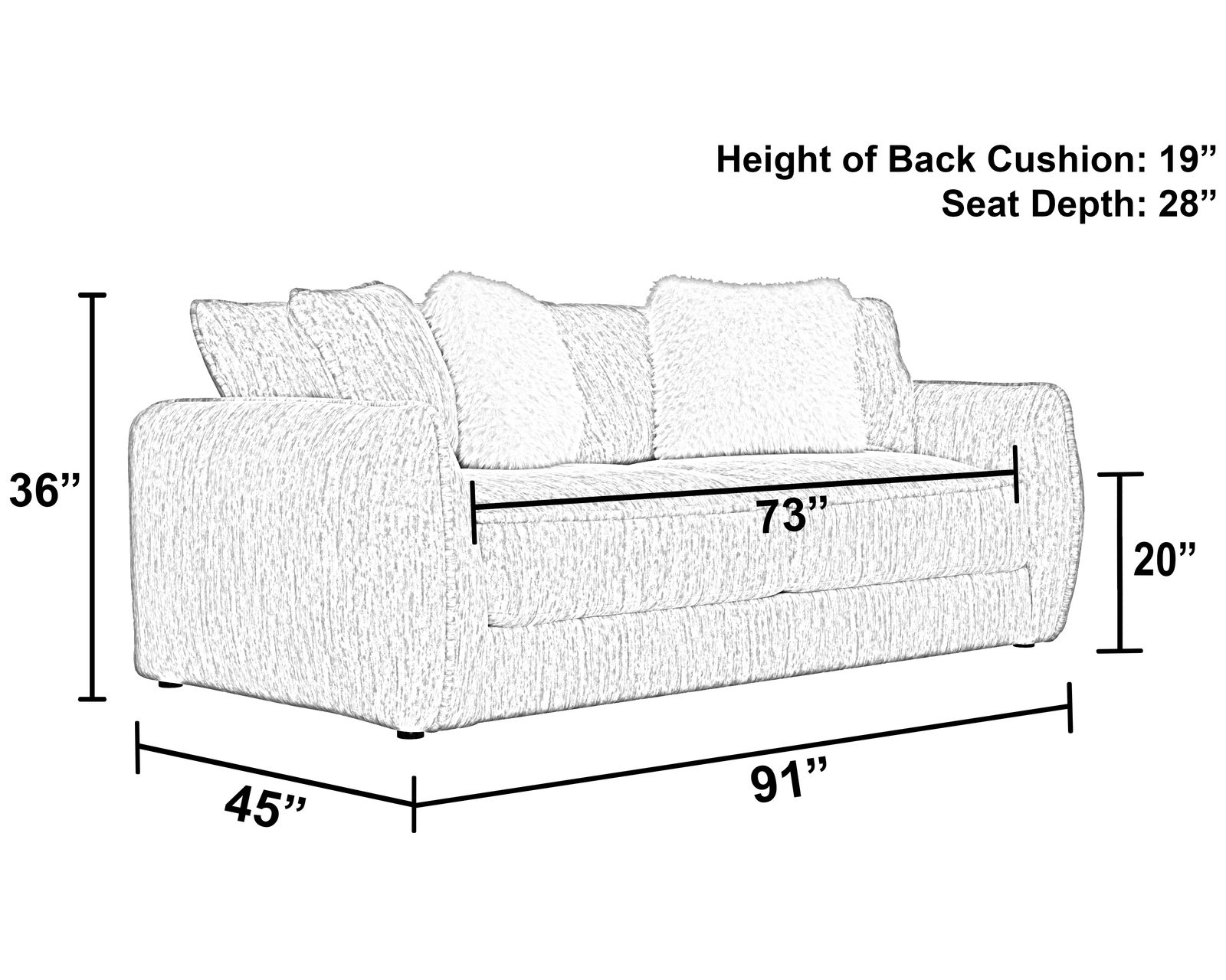 Bankside 91" Stationary Sofa (+2 colors) Includes Pillows - Sofa Size
