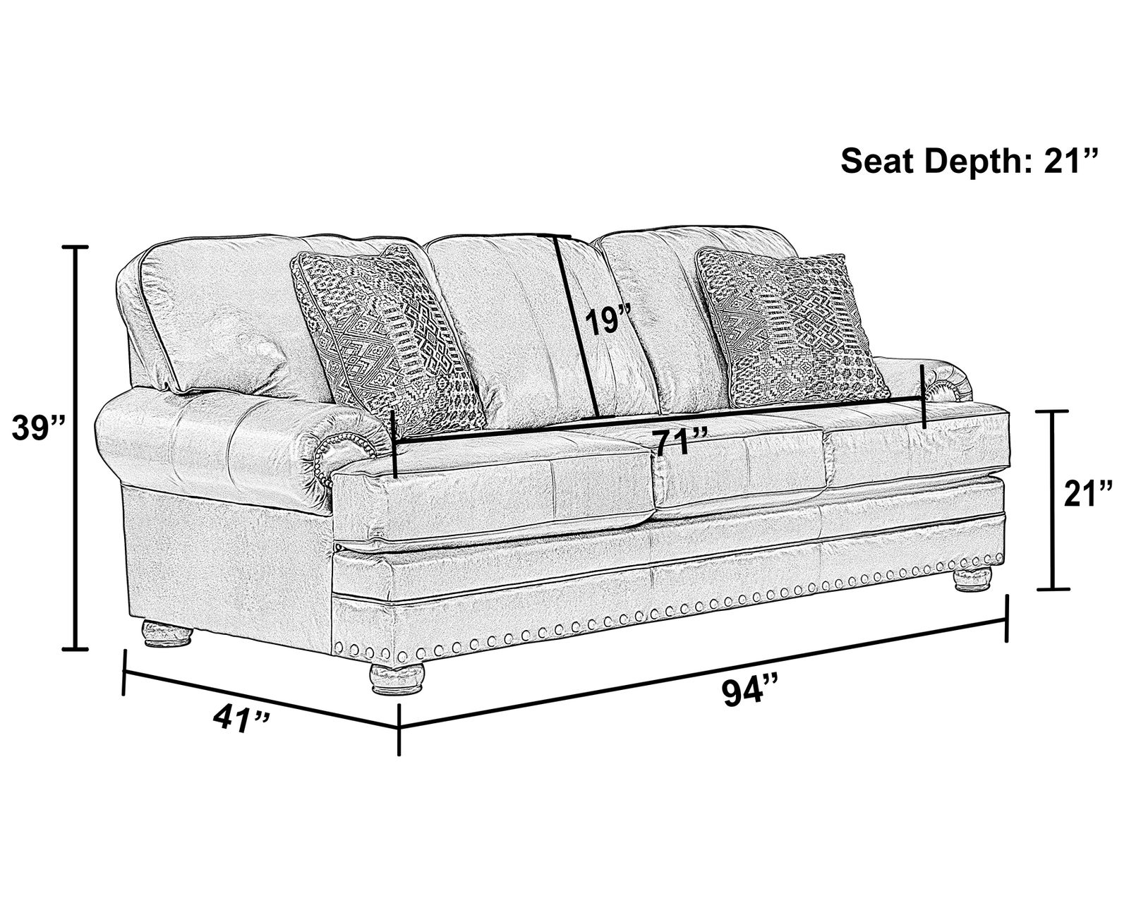 Roberto 94" Top Grain Leather Touch Sofa (Includes Pillows) In stock