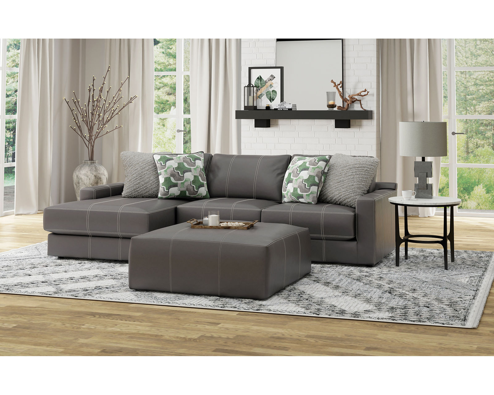 Minori Modular Leather Sectional (2 colors) includes pillows - Layout B: Two Piece Sectional 67" x 122"